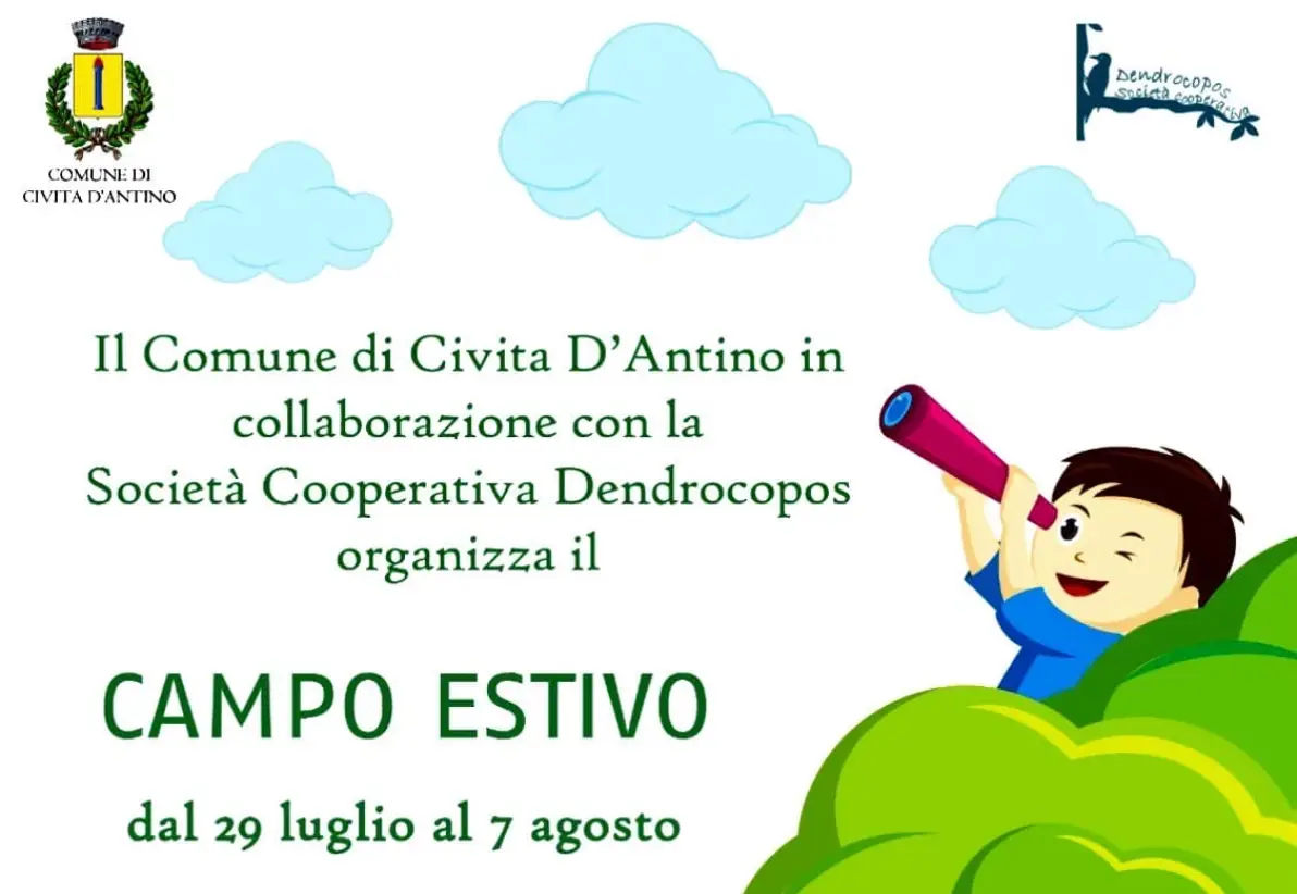 Il comune di Civita D'Antino in collaborazione con la Società Cooperativa Dendrocopos organizza il Campo Estivo dal 29 luglio al 7 agosto